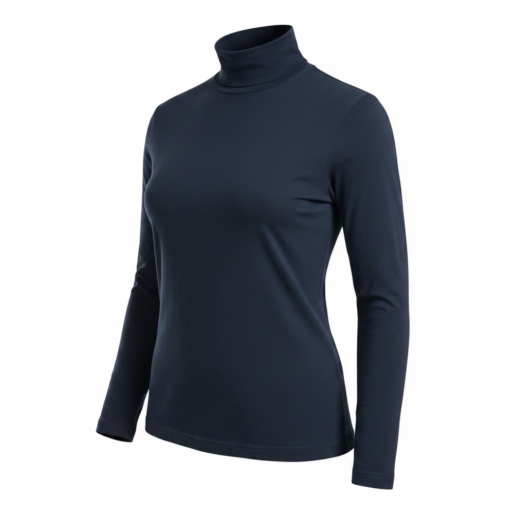Lands End Womens XL 18 Black Mock Neck Long Sleeve Cotton Blend Top